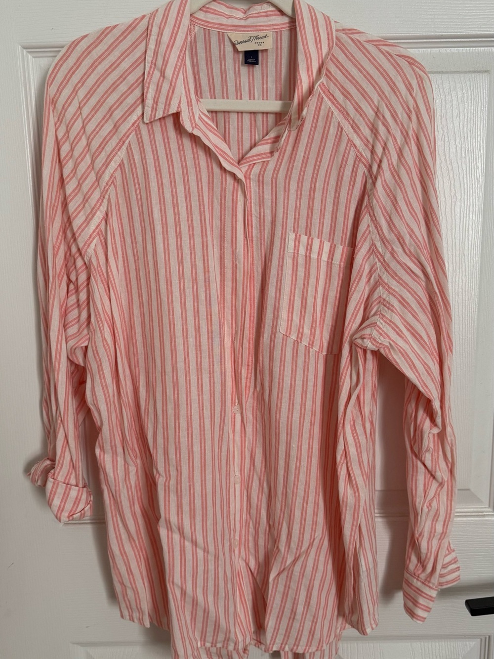 Universal Thread Pink and White Striped Button-Up Shirt